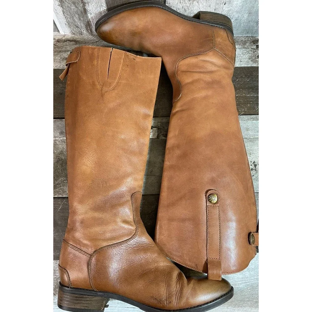 Sam Edelman Penny High Riding Boots Brown Leather Camel Whiskey Equestrian 8